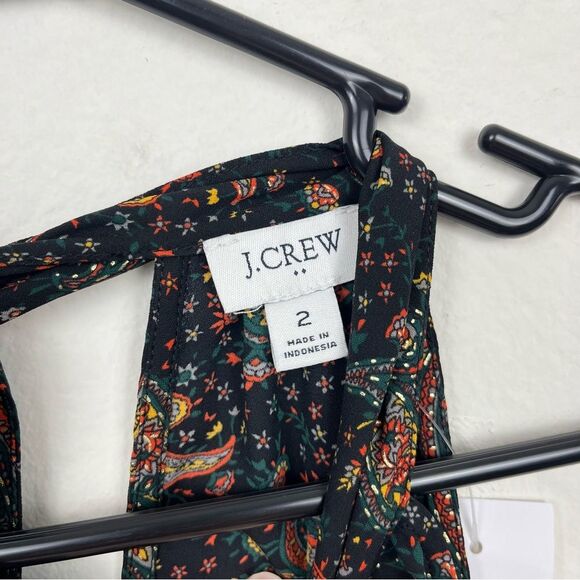 J. Crew Paisley Metallic Print Black Tie Neck Sleeveless Blouse Top- Size 2 NWTs - Picture 6 of 7